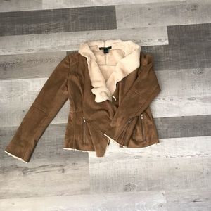 Love Stitch Faux Suede Faux Fur Jacket